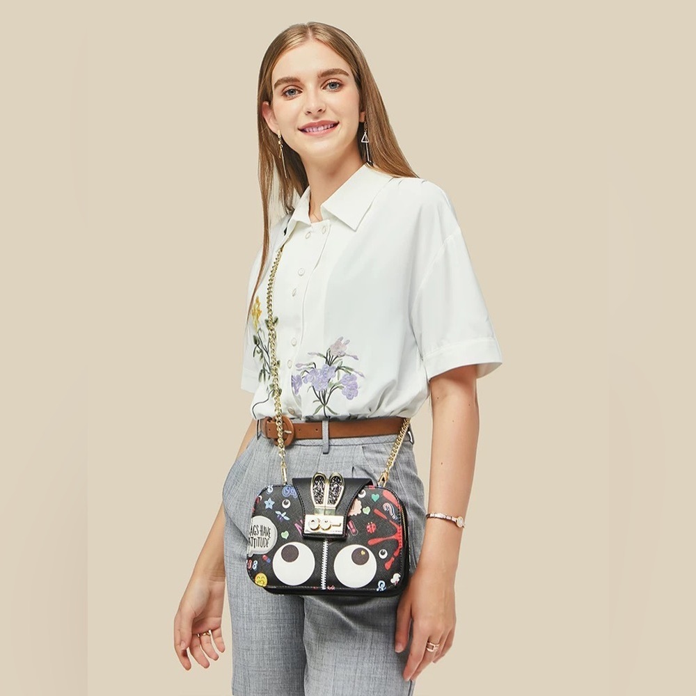 Crossbody Handbag with Clutch pocket - Black